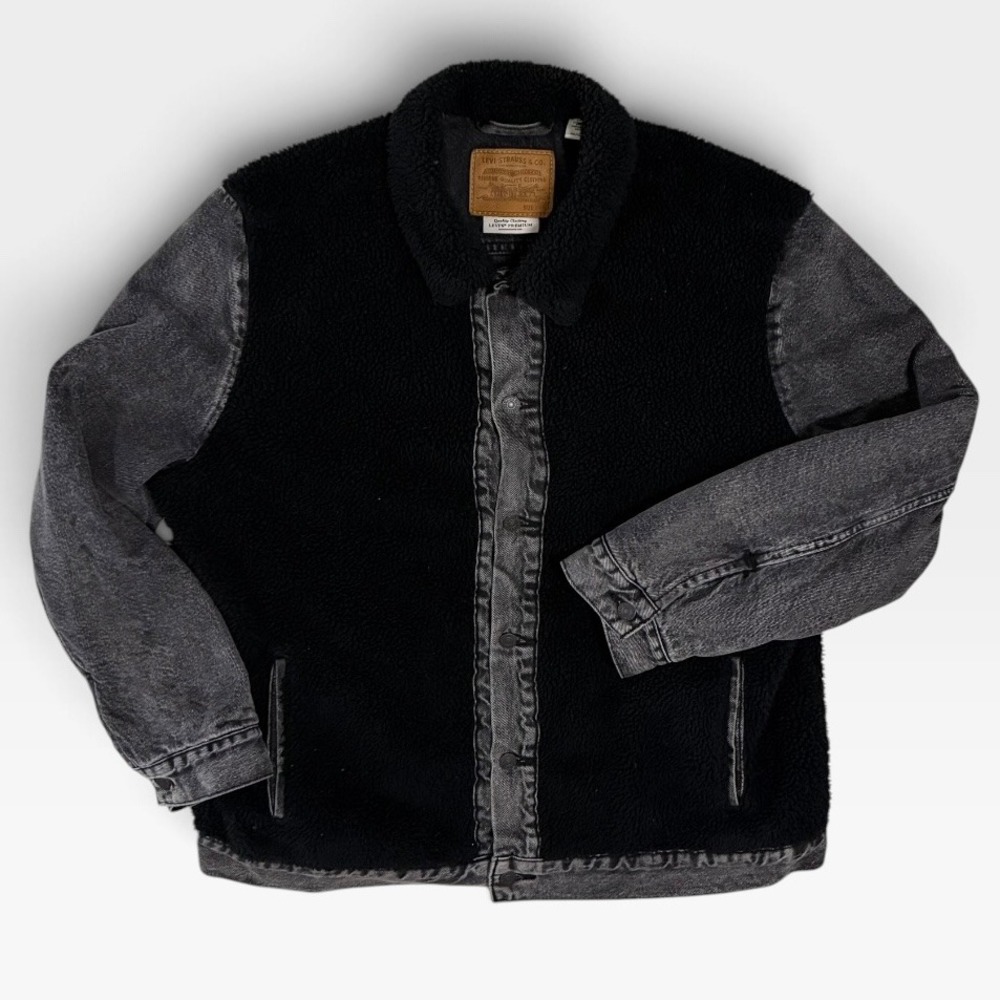 Levis Trucker Jacket Mens XXL Sherpa Denim Hybrid Black Grey 77379-0001